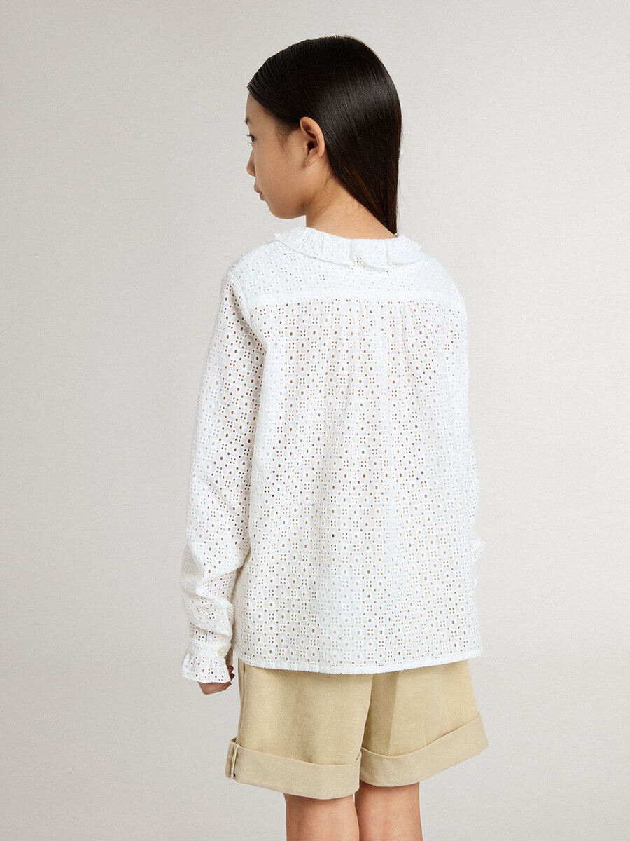 wit katoenen overhemd met broderie anglaise voor meisjes