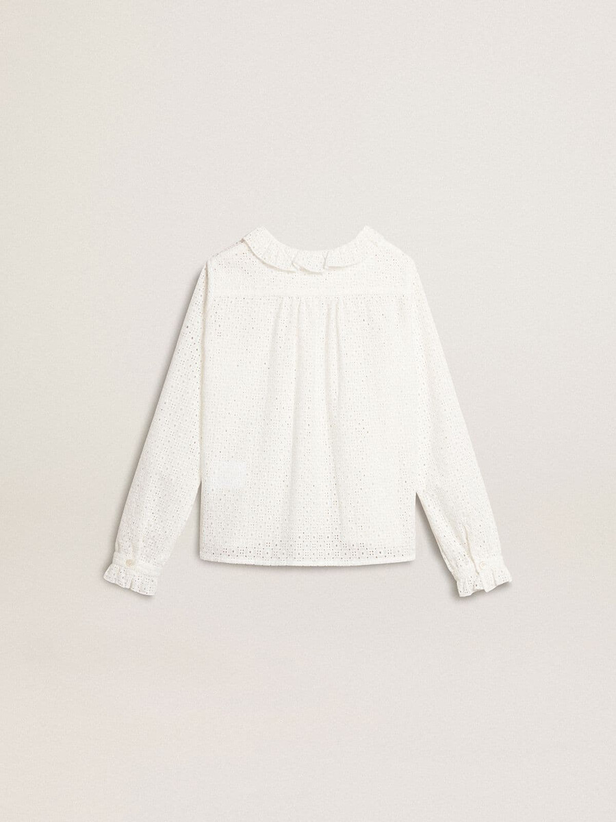 wit katoenen overhemd met broderie anglaise voor meisjes