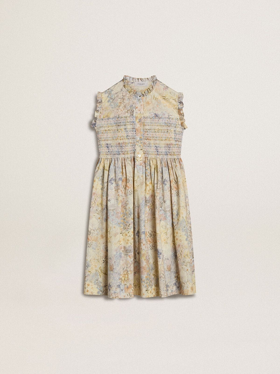 katoenen midi-jurk voor meisjes met veelkleurige bloemenprint.