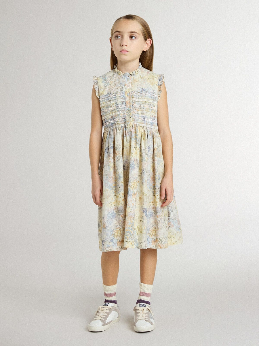 katoenen midi-jurk voor meisjes met veelkleurige bloemenprint.