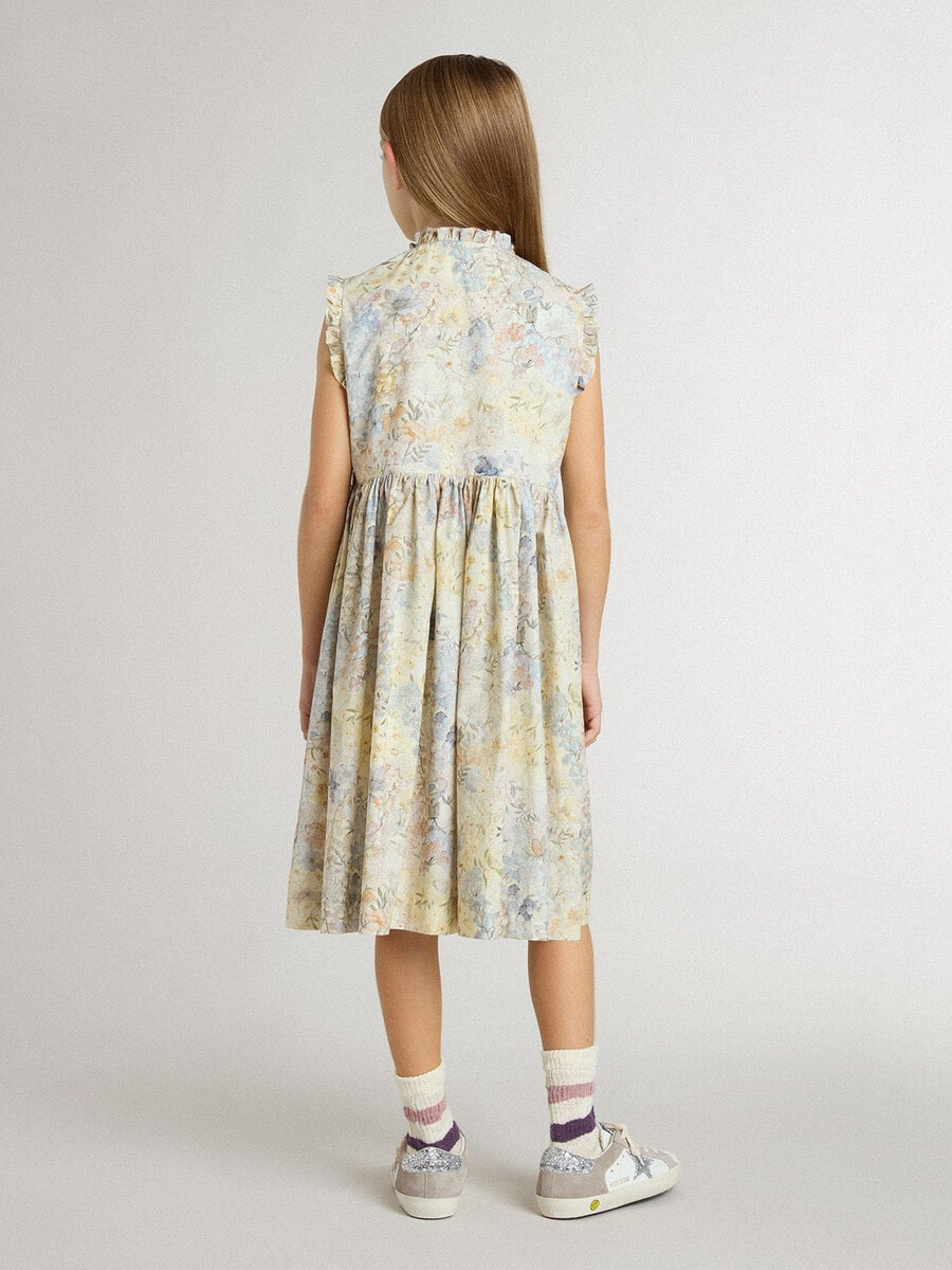 katoenen midi-jurk voor meisjes met veelkleurige bloemenprint.
