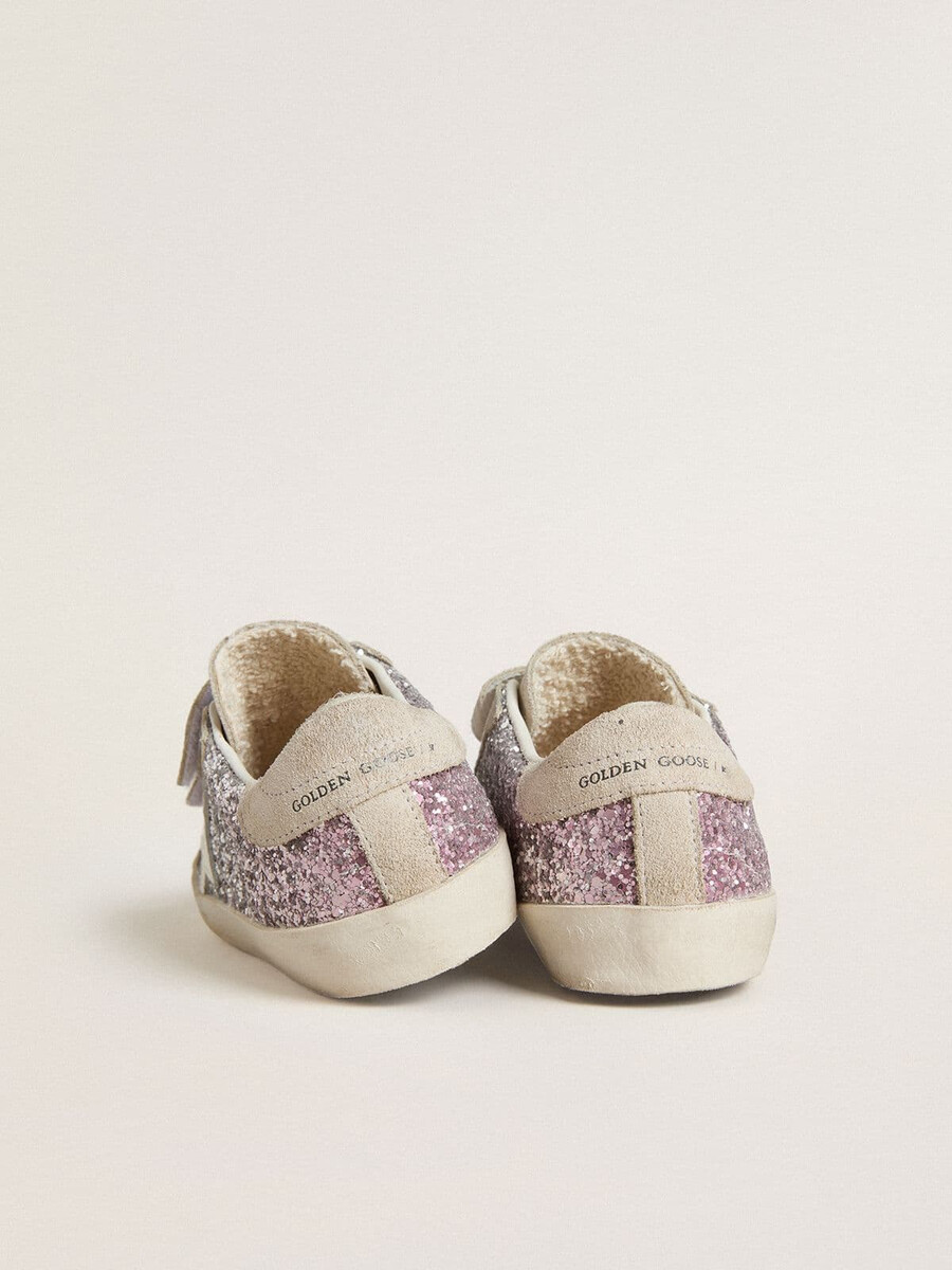 junior old school in zilver en roze glitter met witte leren ster
