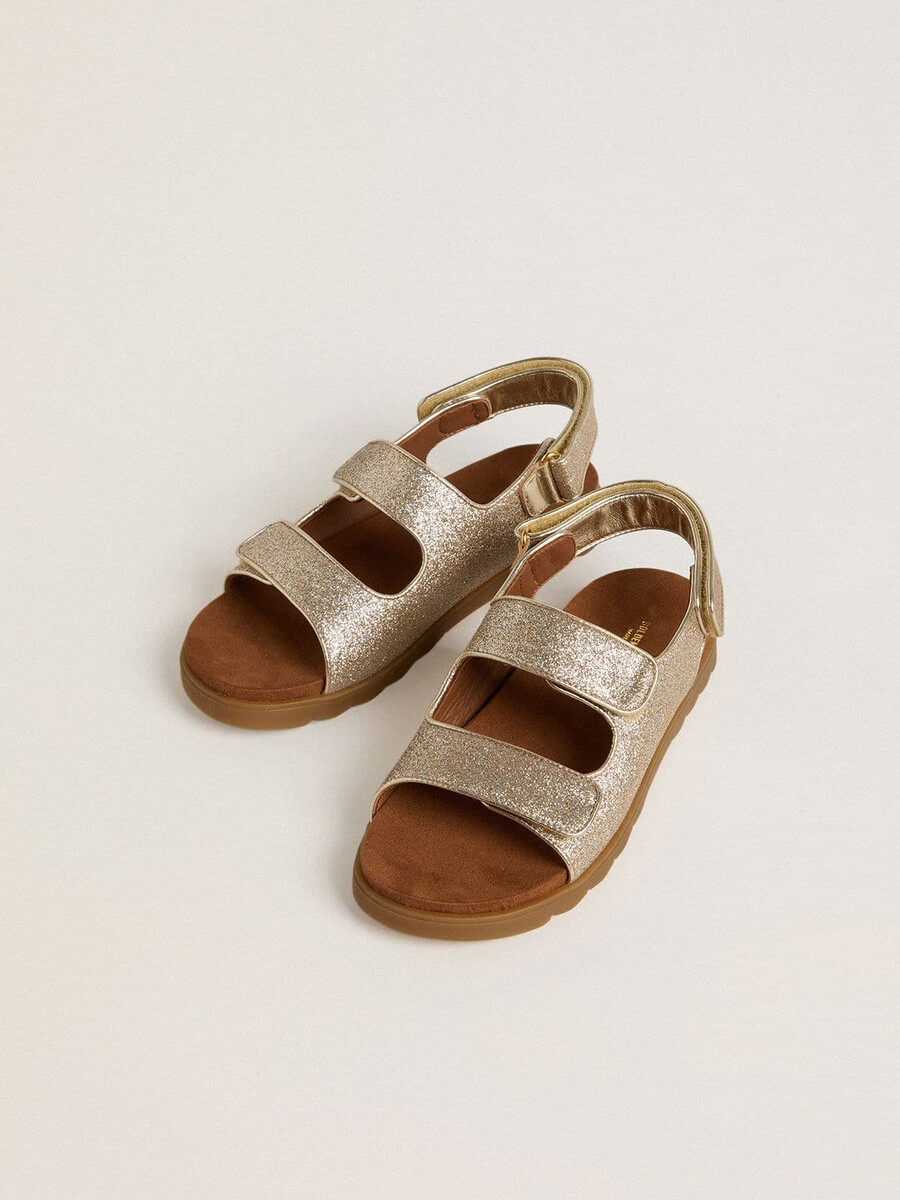 noa young sandalen met microglitters en platinakleurig leer