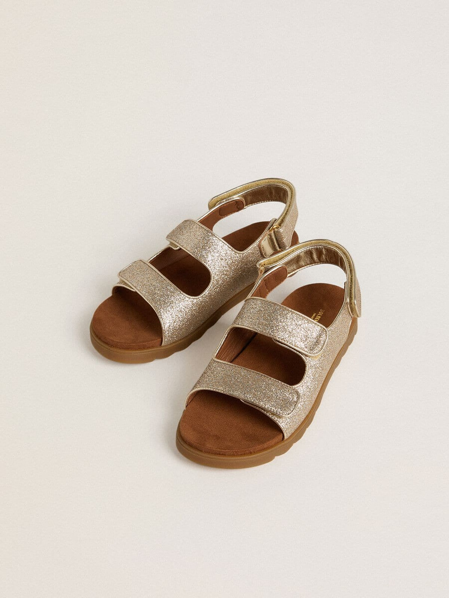 noa junior sandalen met microglitter en platinakleurig leer