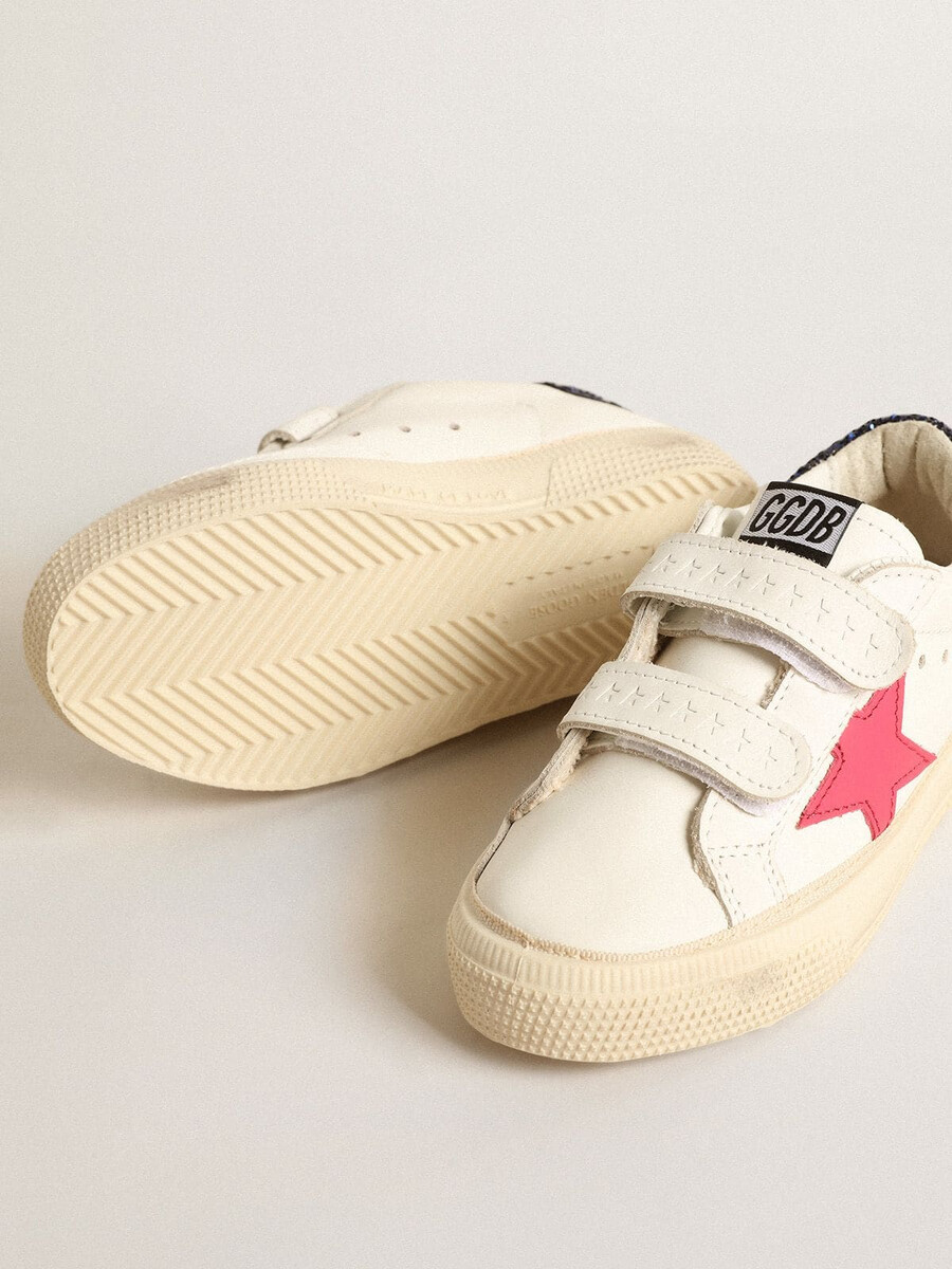 mei teen met fuchsia leren ster en blauwe glitter hielstuk