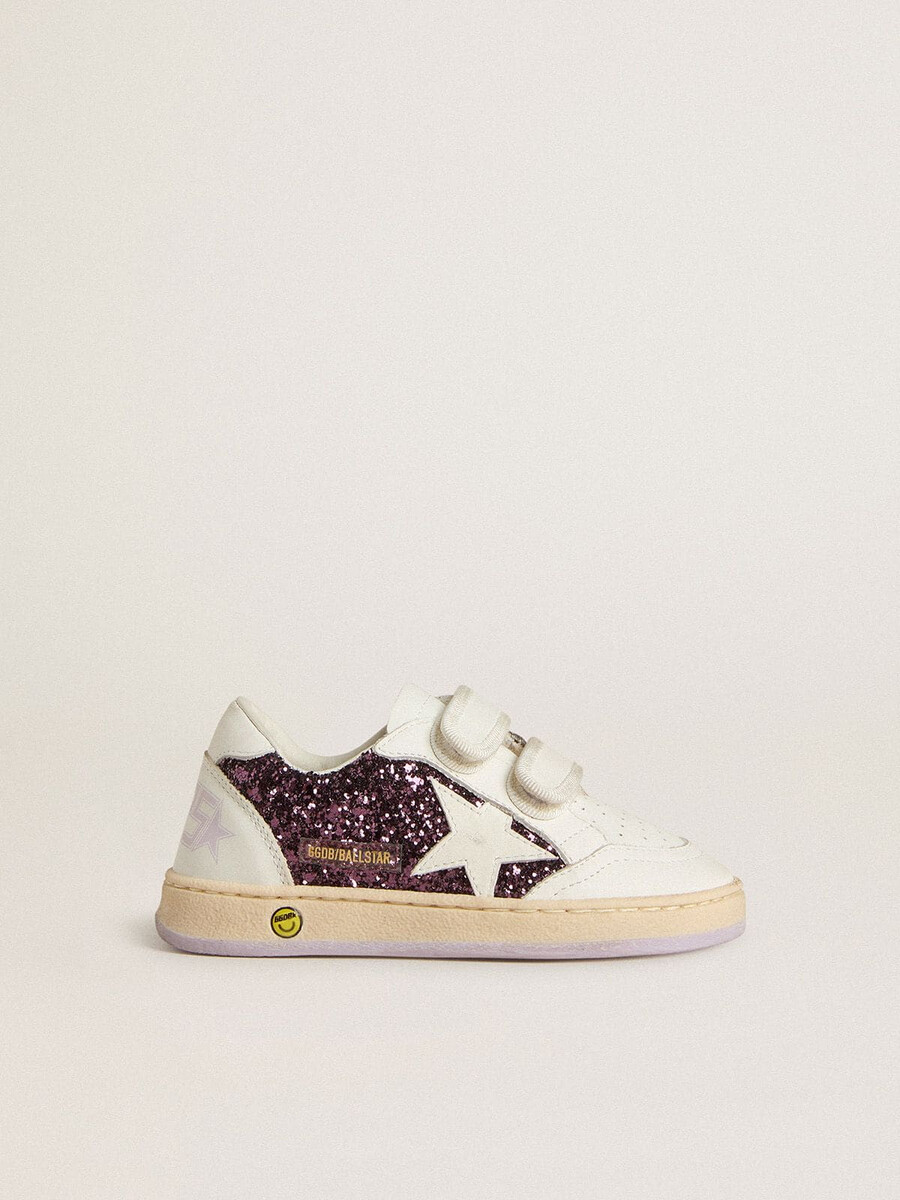 young ball star in paarse glitter met witte leren ster en hielstuk.