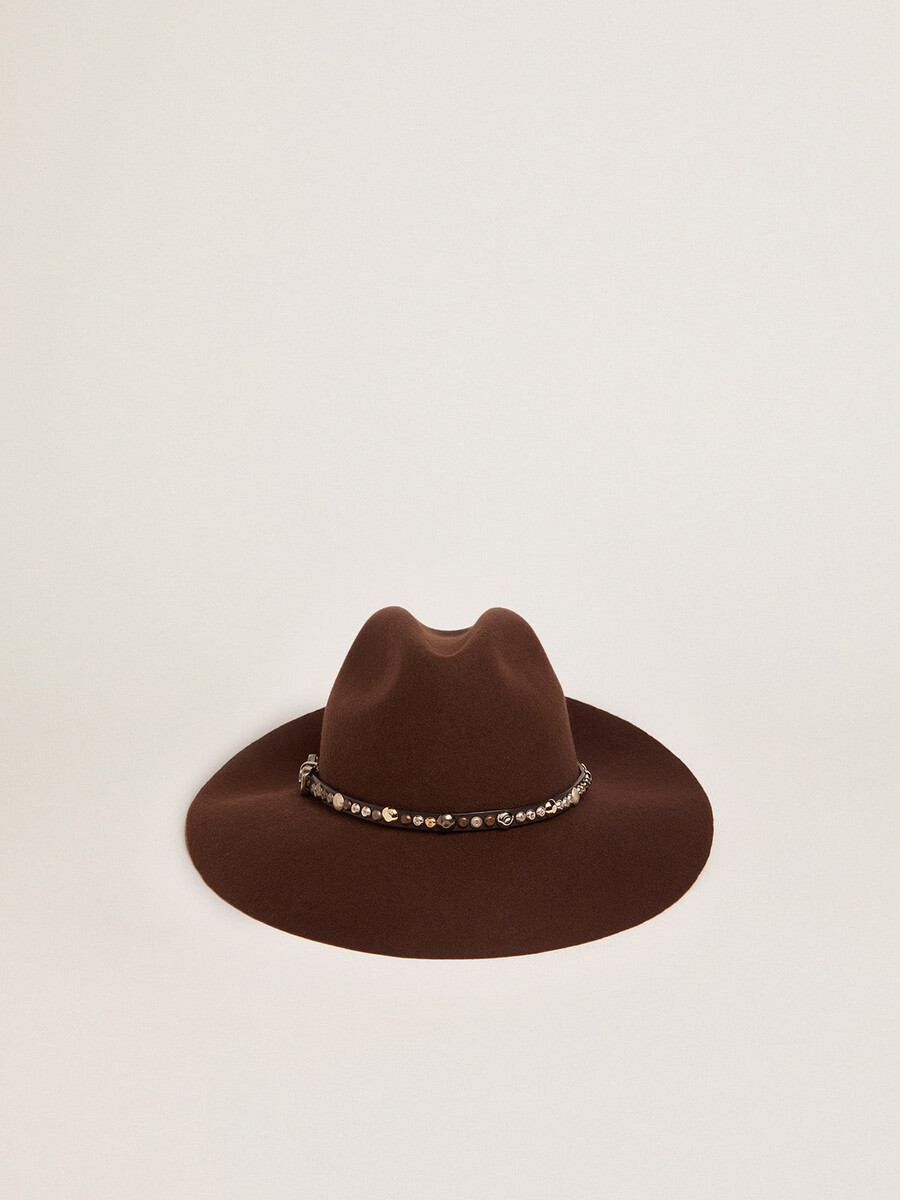 dames fedora hoed met studs in bruin