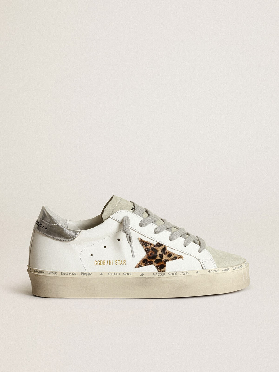 dames hi star met ster in luipaardprint van ponyhuid en zilveren hak.