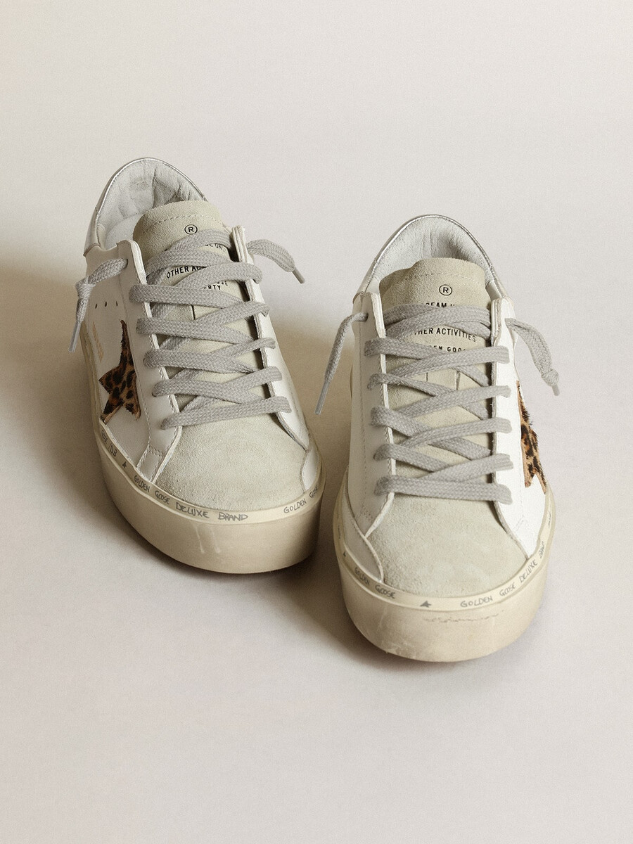 dames hi star met ster in luipaardprint van ponyhuid en zilveren hak.