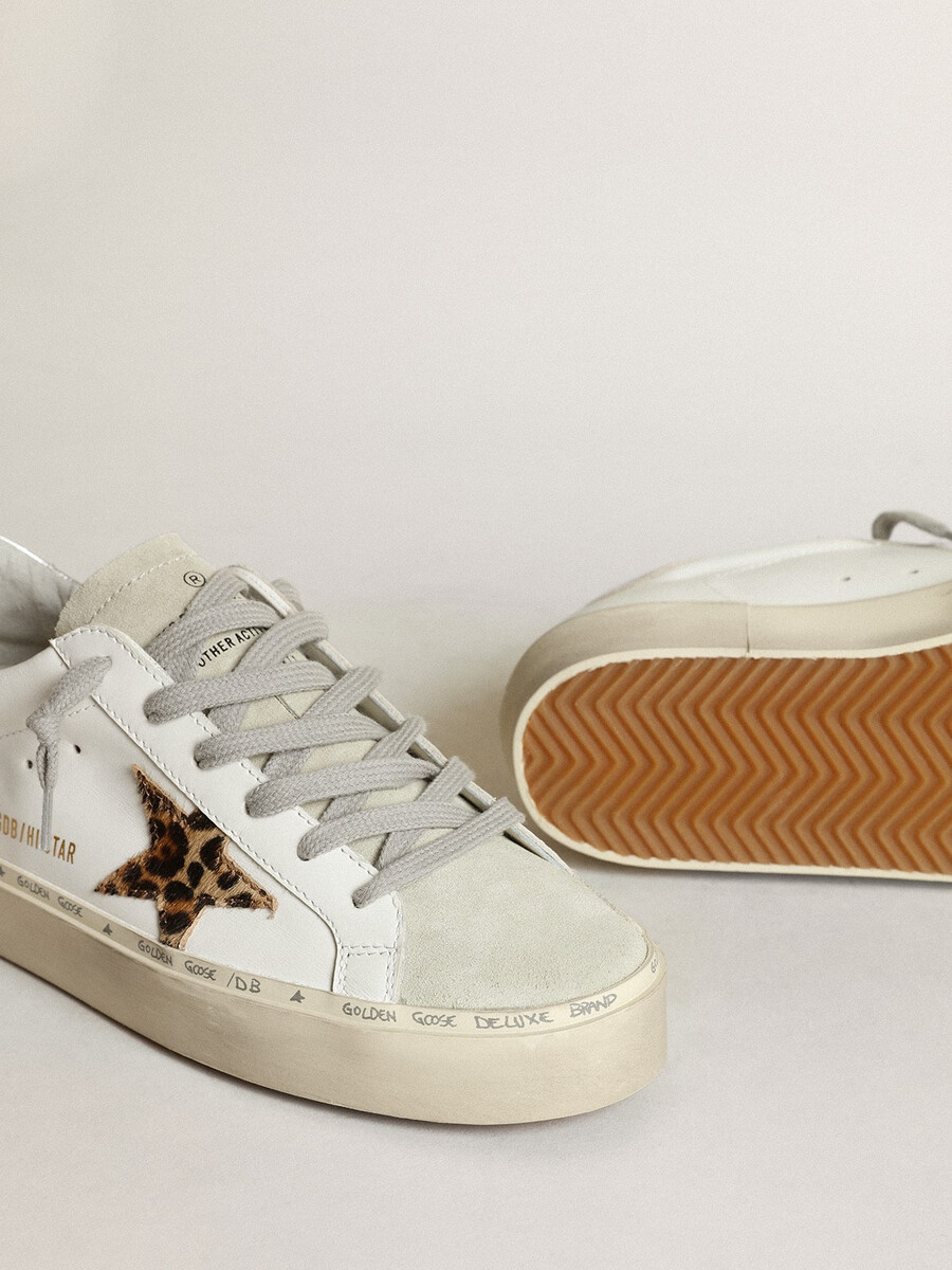 dames hi star met ster in luipaardprint van ponyhuid en zilveren hak.