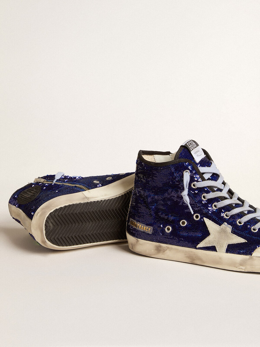 heren francy penstar in blauwe pailletten met ijsgrijze suède ster