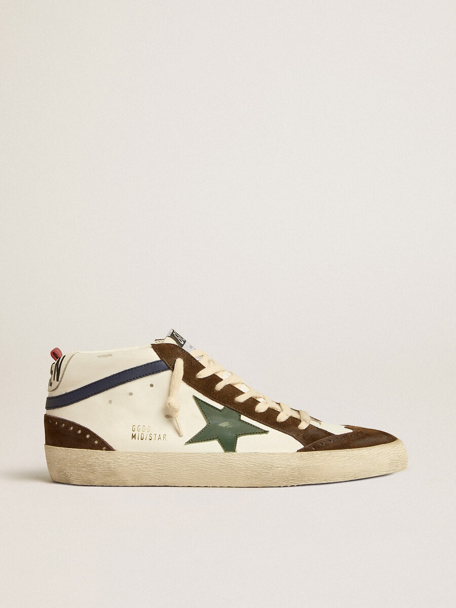 mid star met groene leren ster en blauwe leren flits