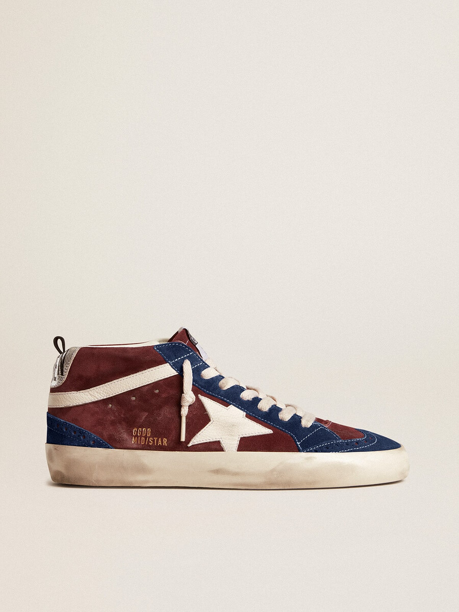 heren mid star in wijnrood suède met witte nappa ster en accenten.