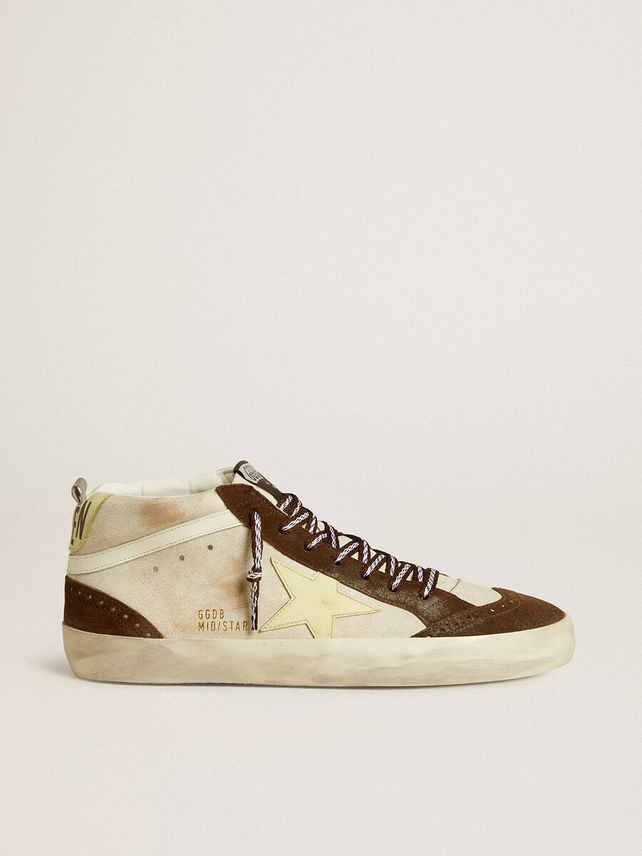 heren mid star in beige glitter met gele suède ster en katoenen accenten