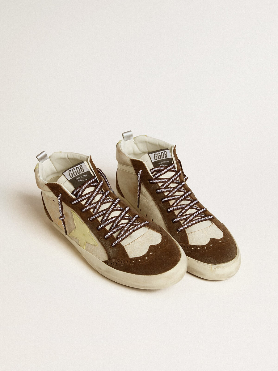 heren mid star in beige glitter met gele suède ster en katoenen accenten
