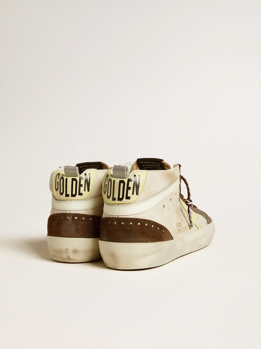 heren mid star in beige glitter met gele suède ster en katoenen accenten