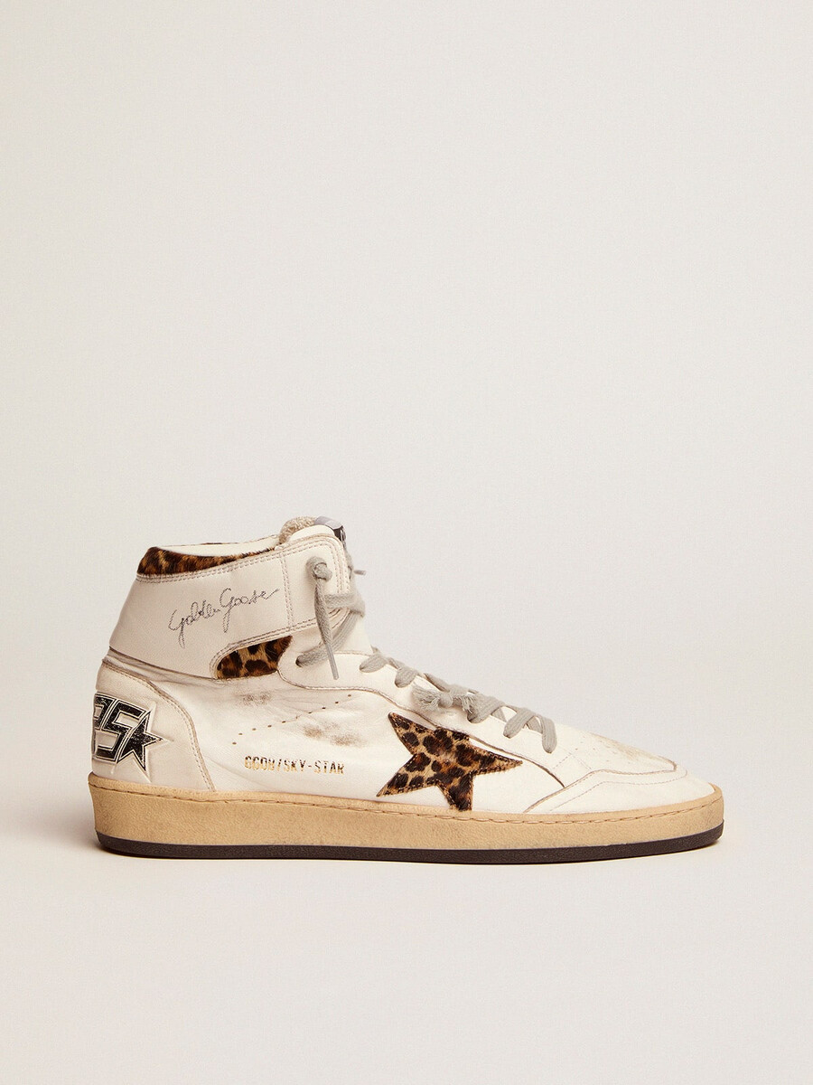 sky-star sneakers met logo op de enkel en inzetstukken van ponyhuid met luipaardprint.