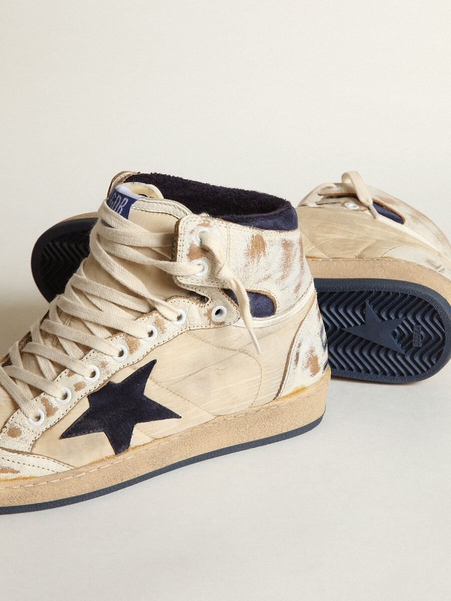 heren sky-star in crèmekleurig nylon en leer met blauwe suède ster