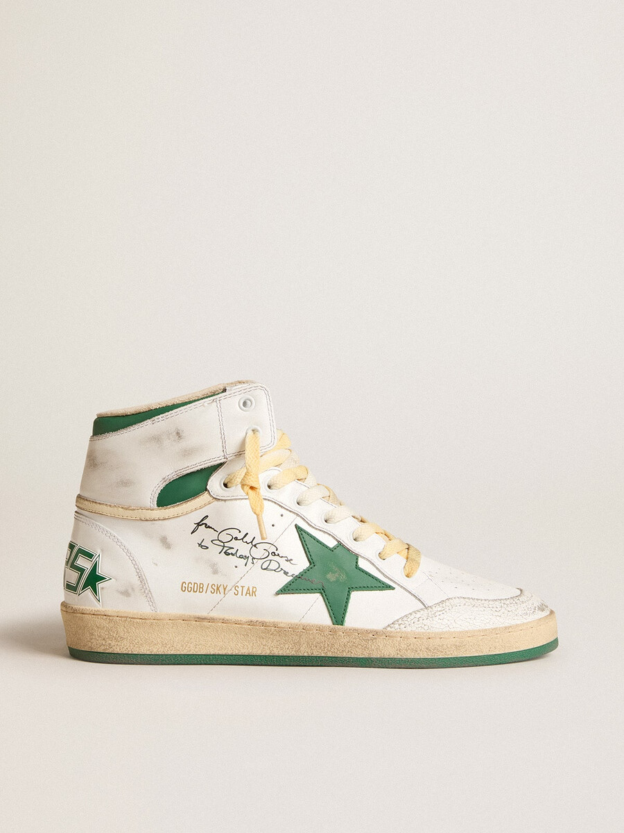 sky-star in wit leer met groene leren ster