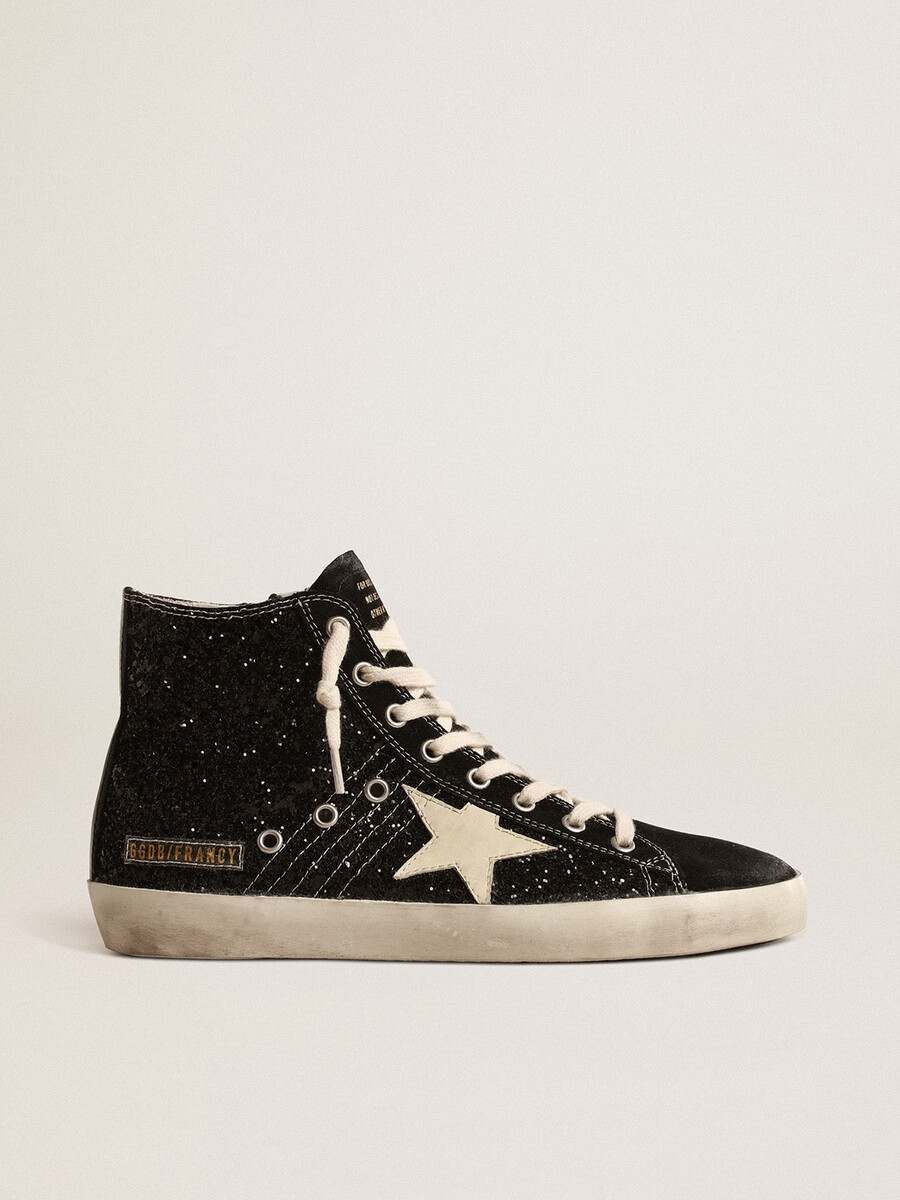 francy penstar in glitter met ivoren ster en zwarte hielband