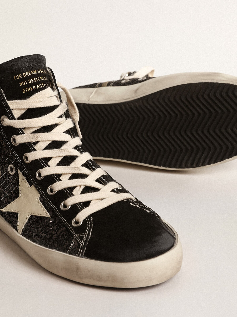 francy penstar in glitter met ivoren ster en zwarte hielband