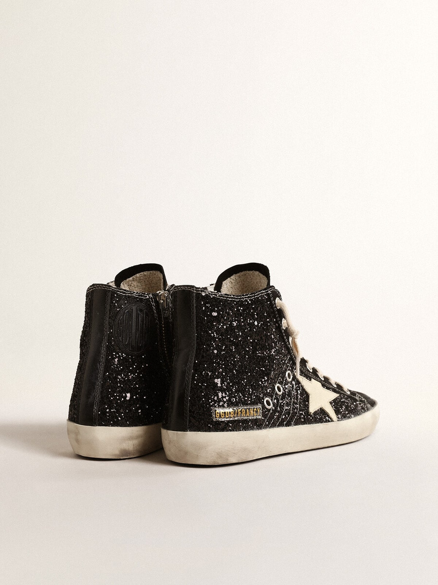francy penstar in glitter met ivoren ster en zwarte hielband