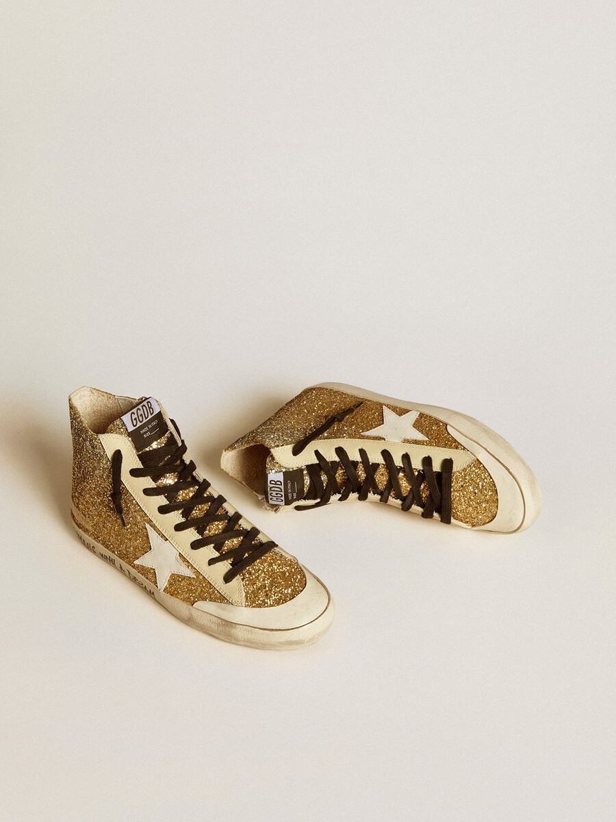 francy penstar in goudkleurige glitter met witte leren ster