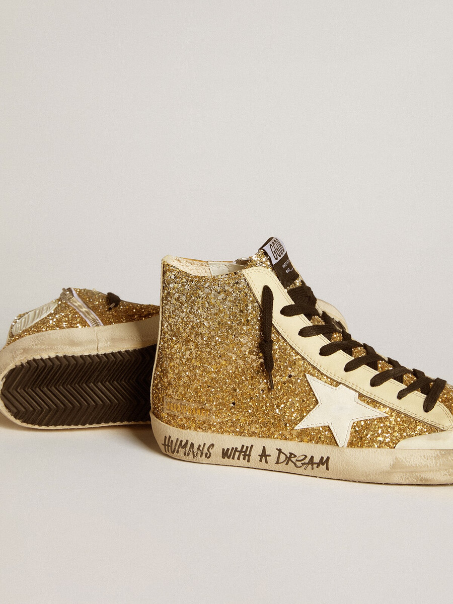 francy penstar in goudkleurige glitter met witte leren ster
