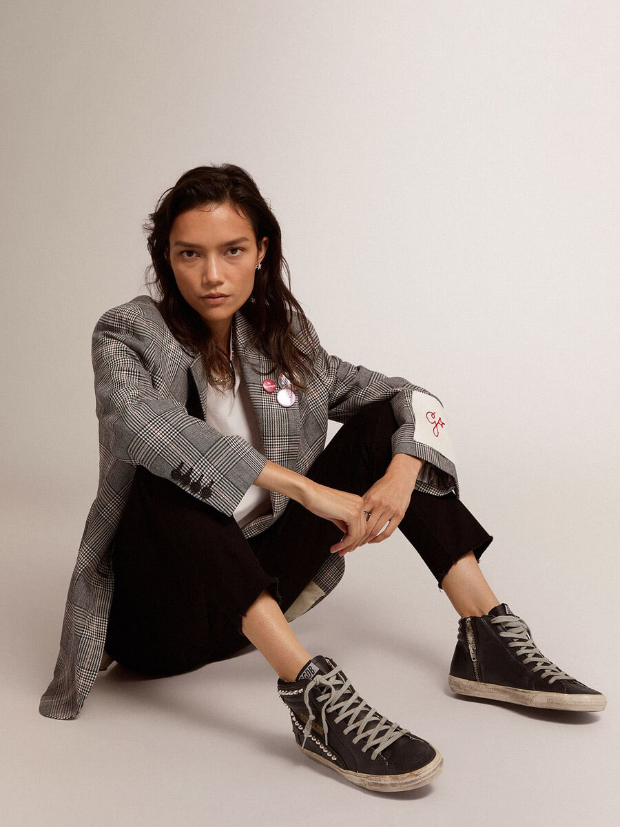 dames slide hoge sneakers met studs