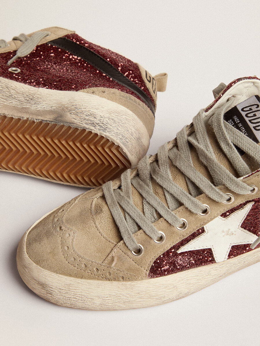 dames mid star in bordeauxrode glitter met grijze accenten en witte ster