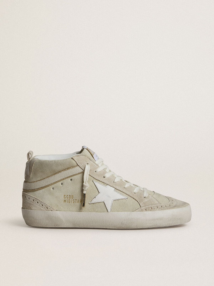 mid star in lichtgrijs suède met witte leren ster