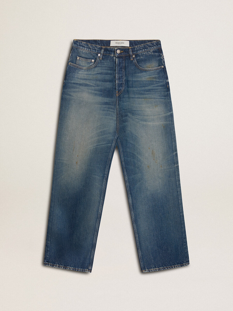 heren jeans met losse pasvorm medium wassing cny-stijl