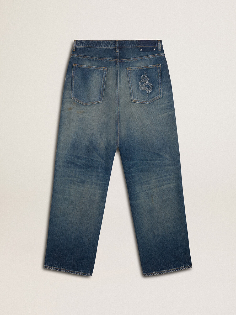 heren jeans met losse pasvorm medium wassing cny-stijl