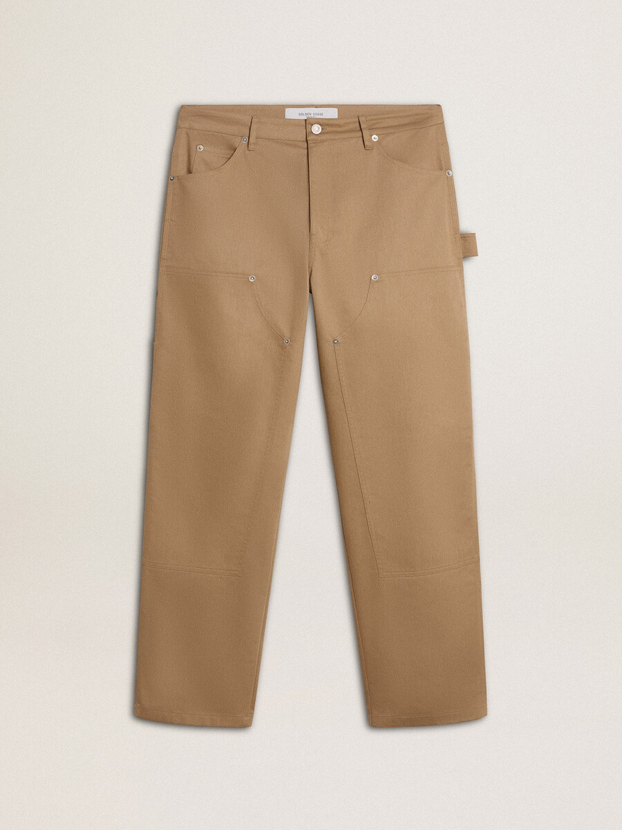 beige herenbroek met patches