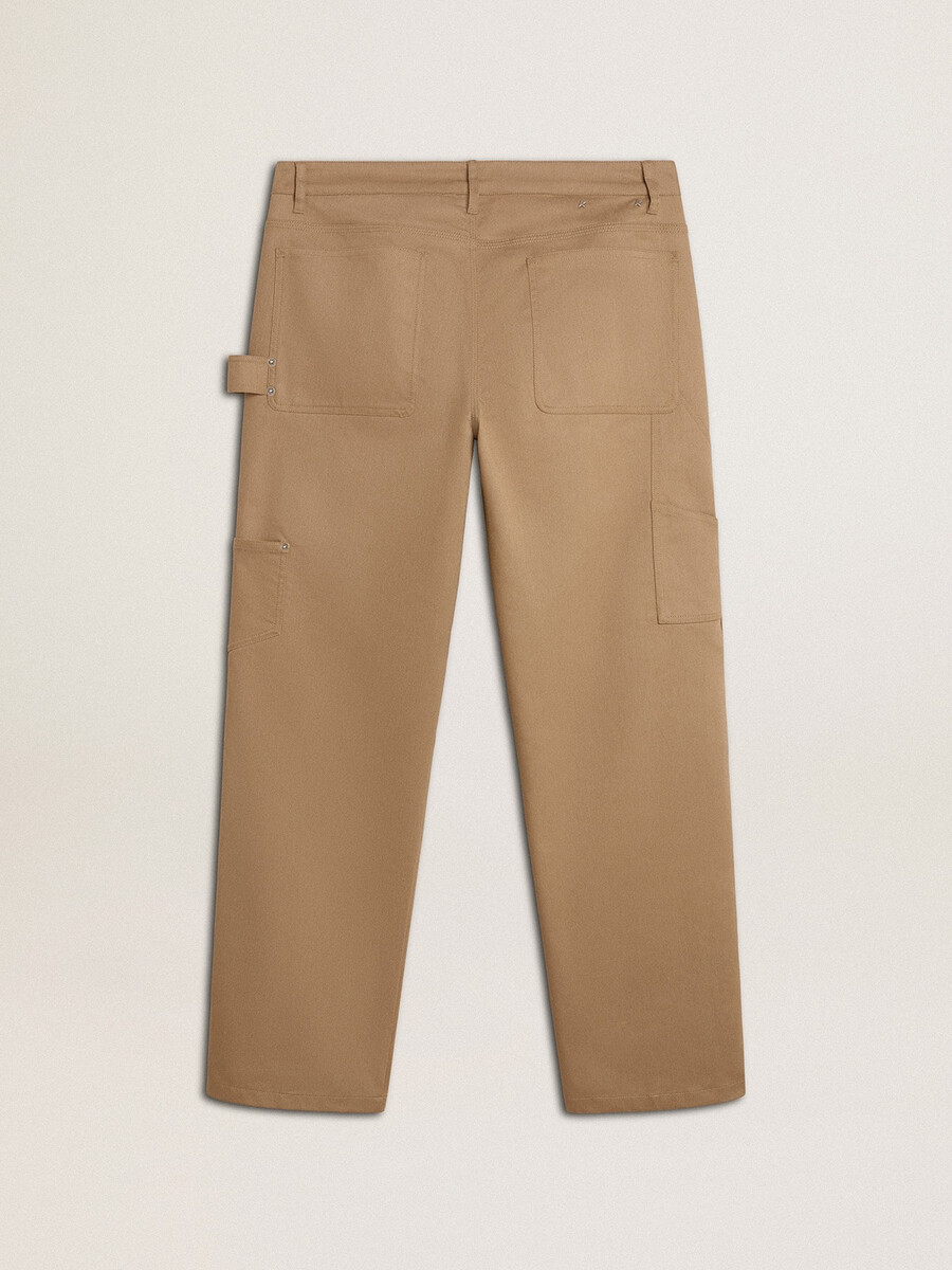 beige herenbroek met patches
