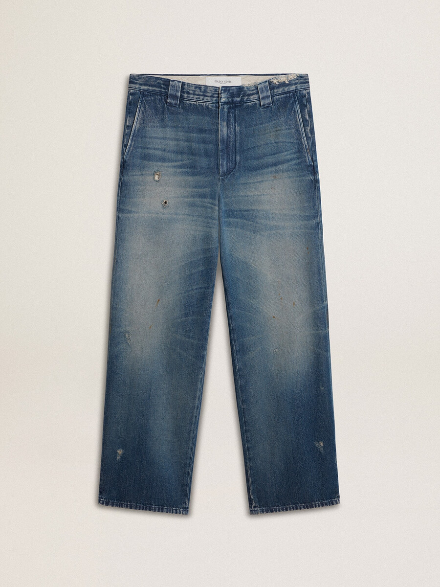 heren denim chinos met een verwassen look.