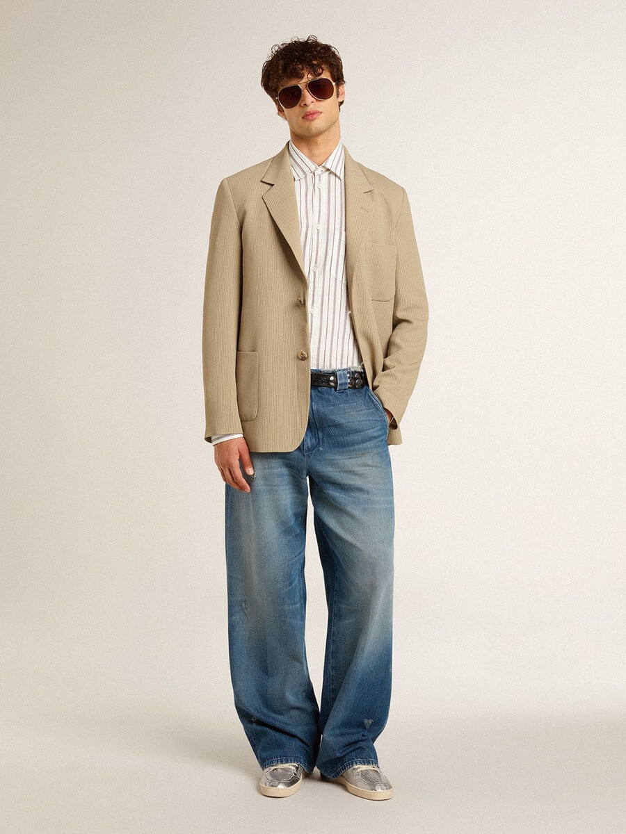 heren denim chinos met een verwassen look.