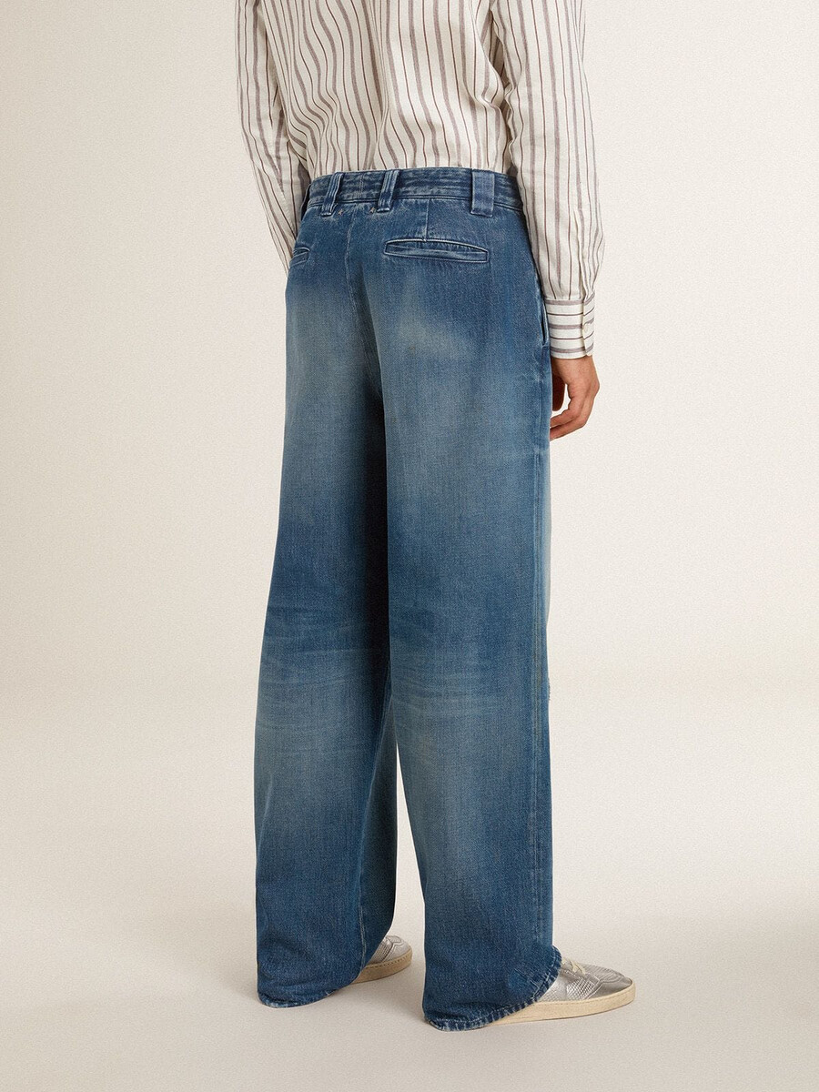 heren denim chinos met een verwassen look.