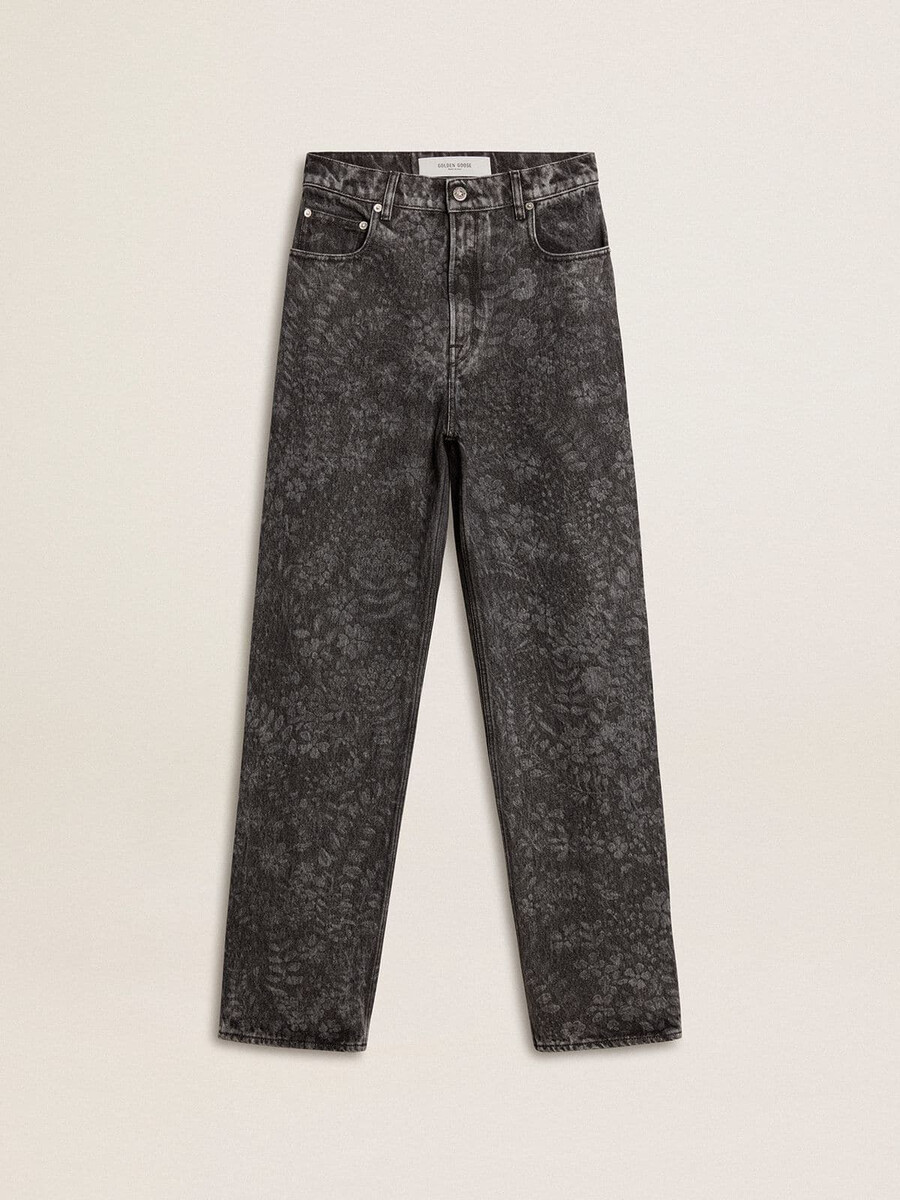 zwarte damesjeans met bloemenmotief