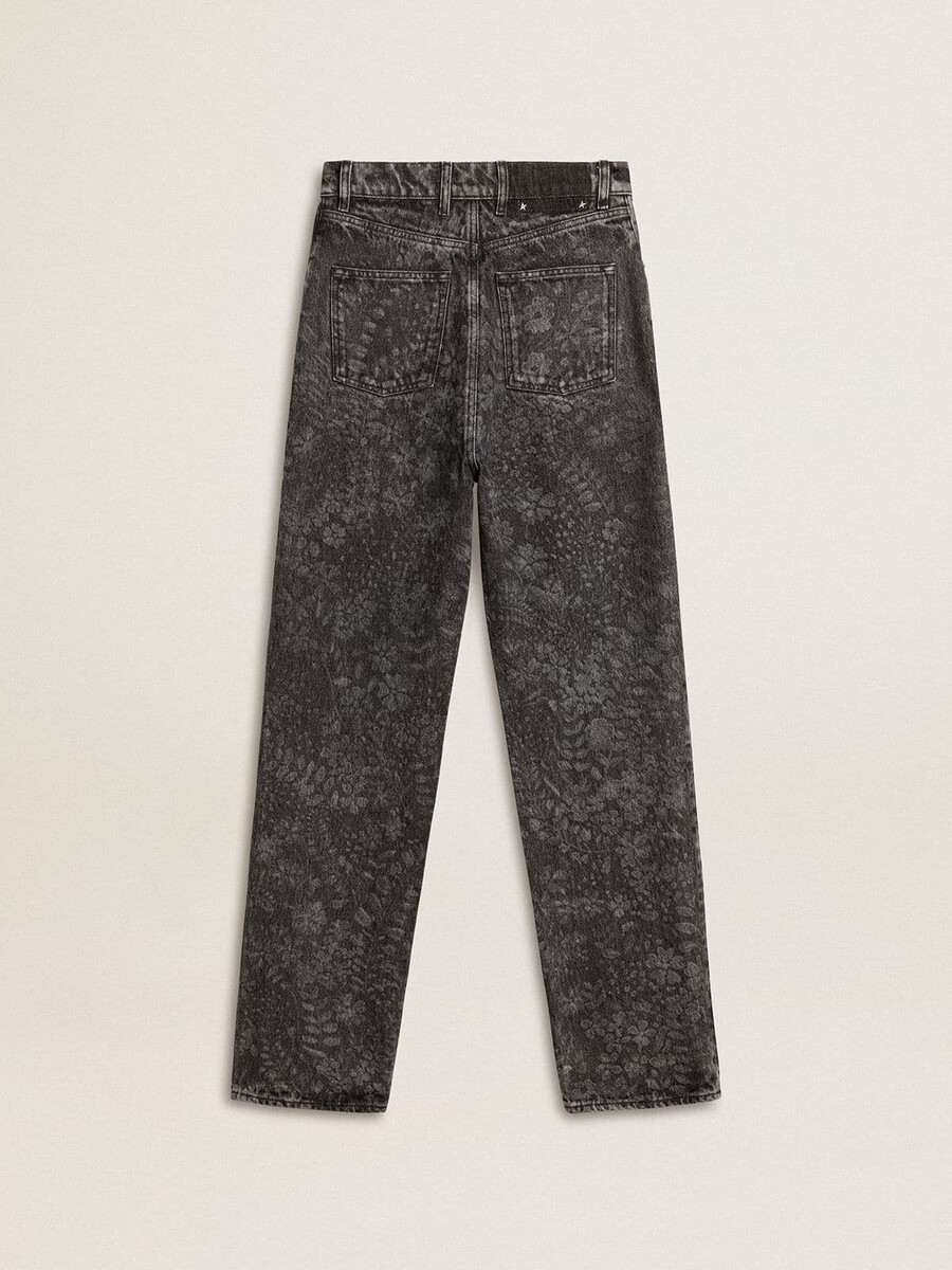 zwarte damesjeans met bloemenmotief