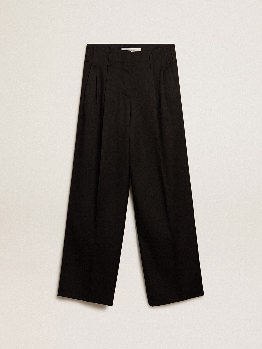 damesbroek van zwarte wollen gabardine