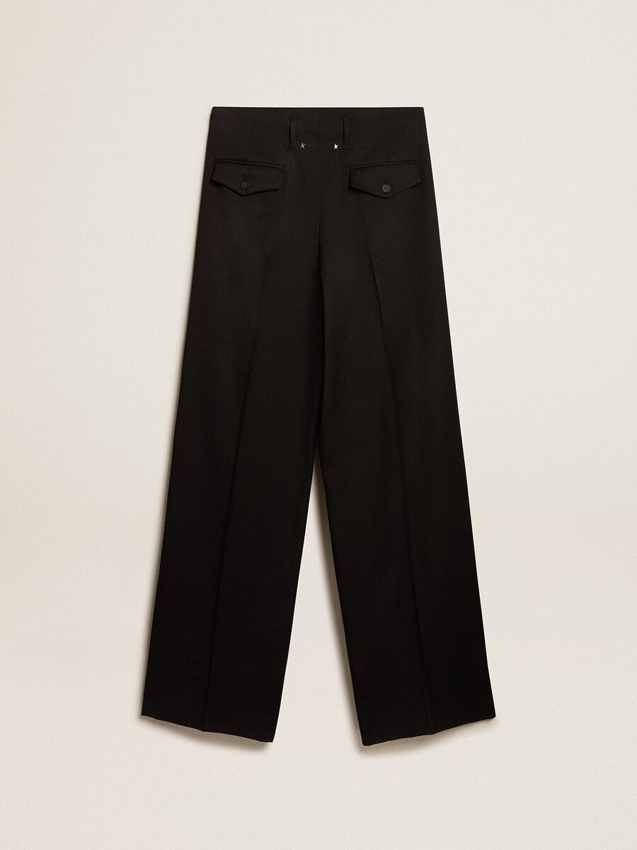 damesbroek van zwarte wollen gabardine