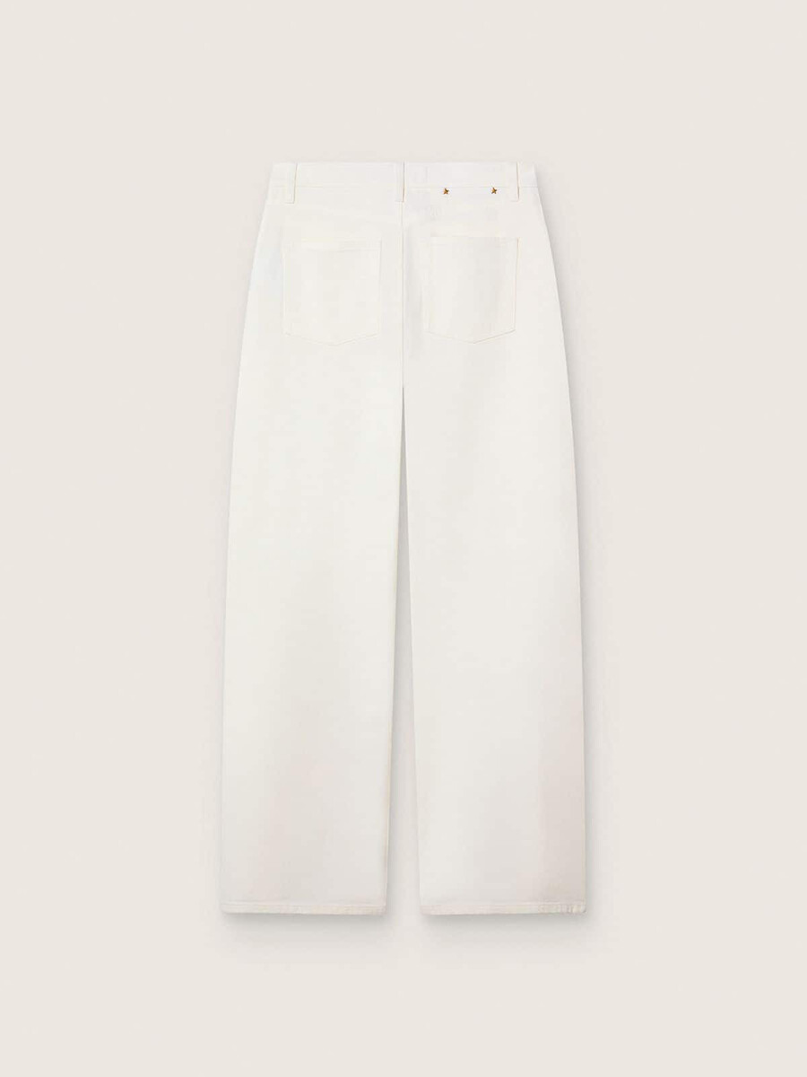 gouden boyfriend jeans voor dames in optisch wit denim.