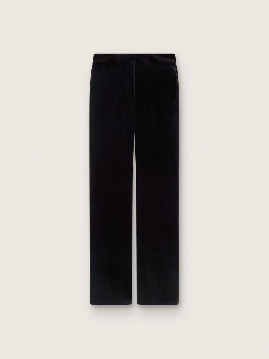 nauwsluitende flared broek voor dames van zwart katoenfluweel