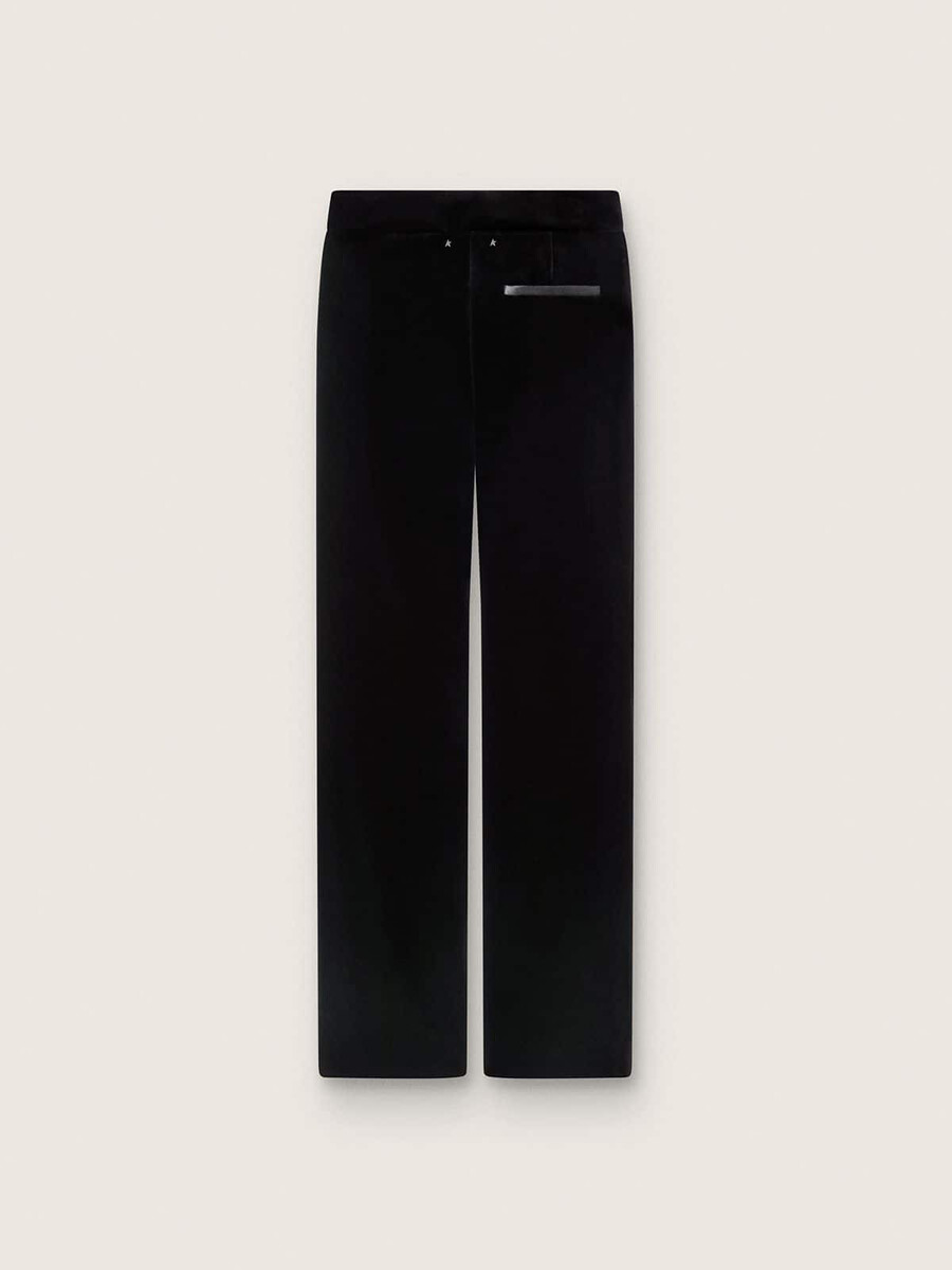 nauwsluitende flared broek voor dames van zwart katoenfluweel