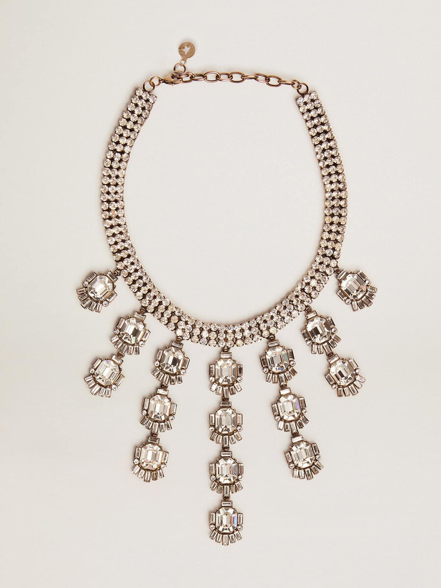 damesketting in antiek goudkleur met druppelvormige kristallen.