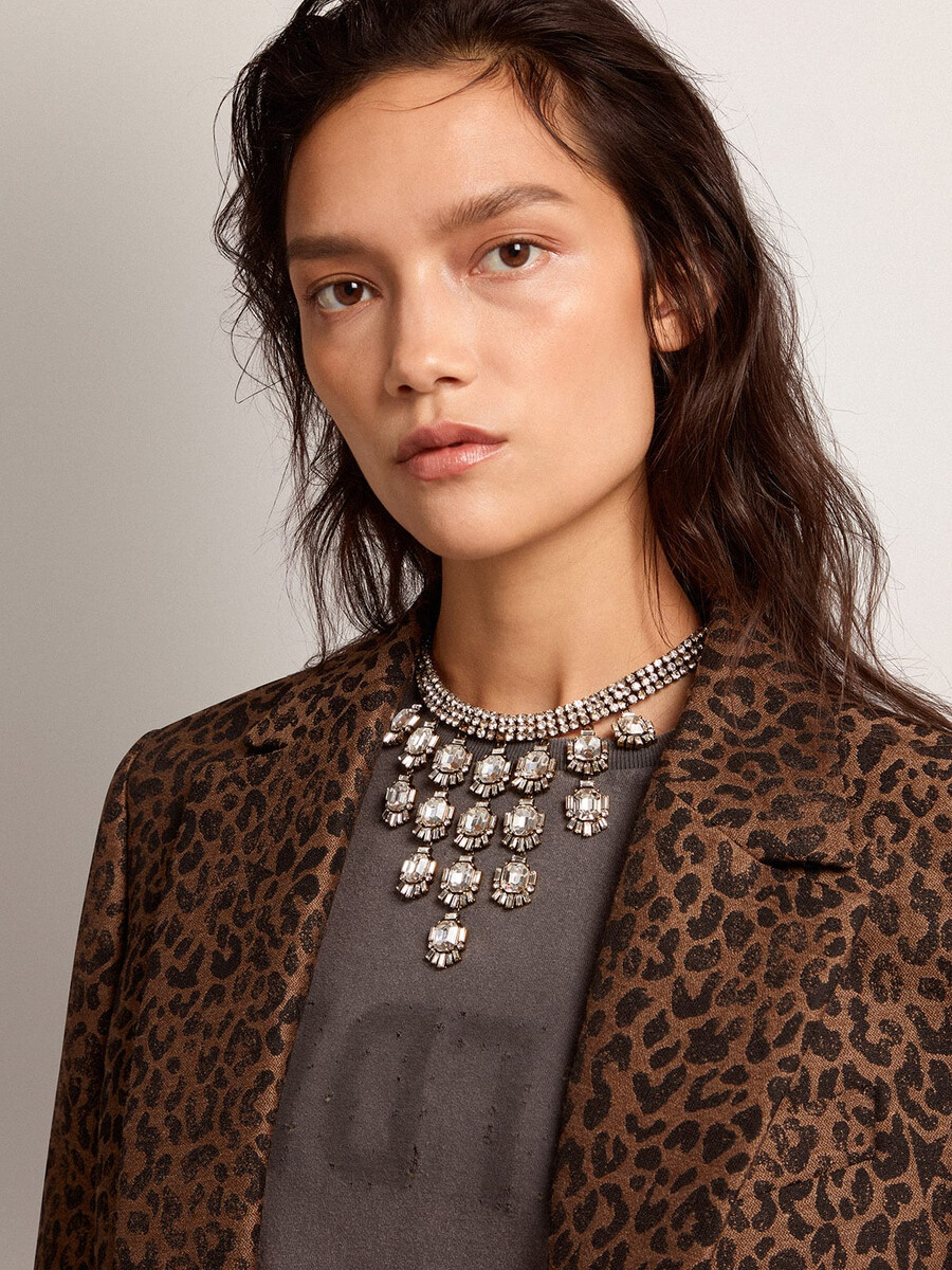 damesketting in antiek goudkleur met druppelvormige kristallen.