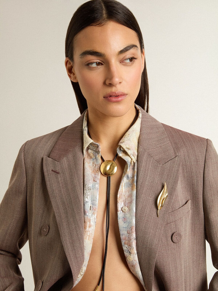 jewelmates bolo tie ketting van zwart leer met antiek gouden metalen details