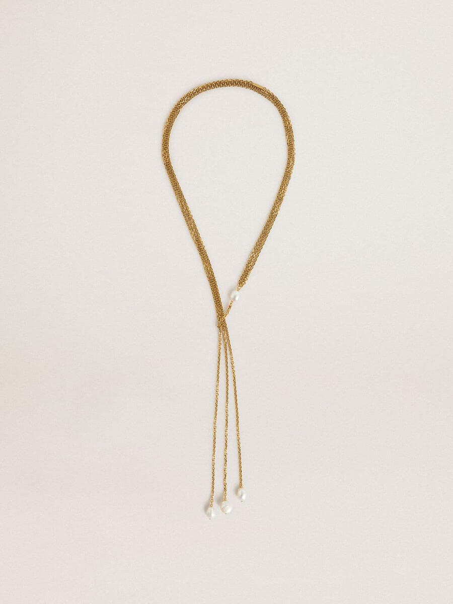 halsketting met antieke goudkleurige schakels en parels