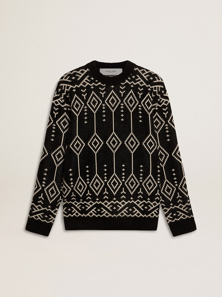 trui met ronde hals voor heren gemaakt van een wolmix met jacquard argyle-patroon.